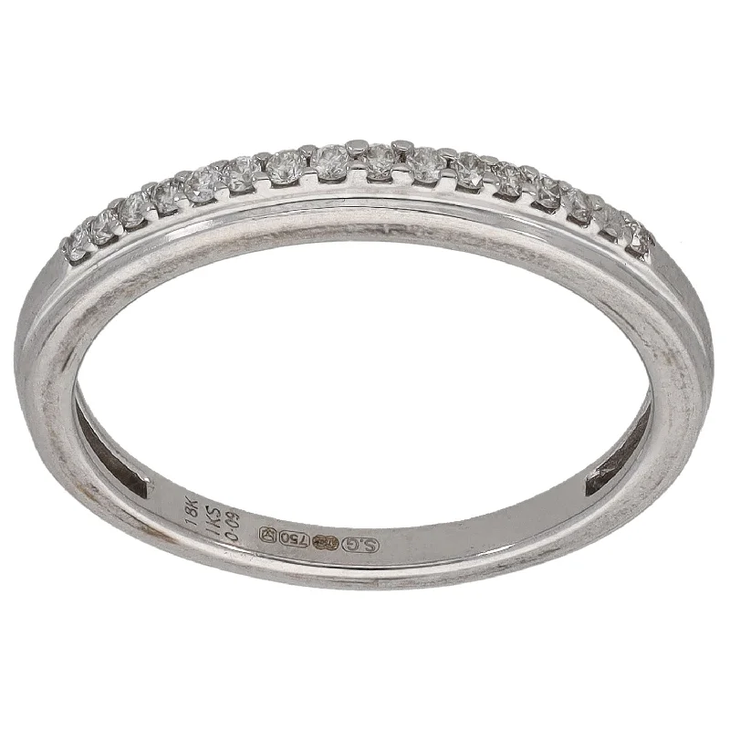 Engagement rings with a twist design for women-18ct White Gold 0.09ct Diamond Half Eternity Ring Size K