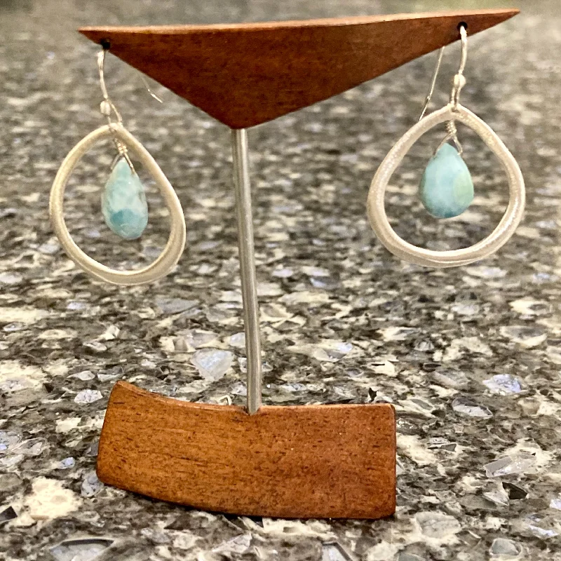 Cocktail earrings for women-Framed Larimar Teardrop Earrings