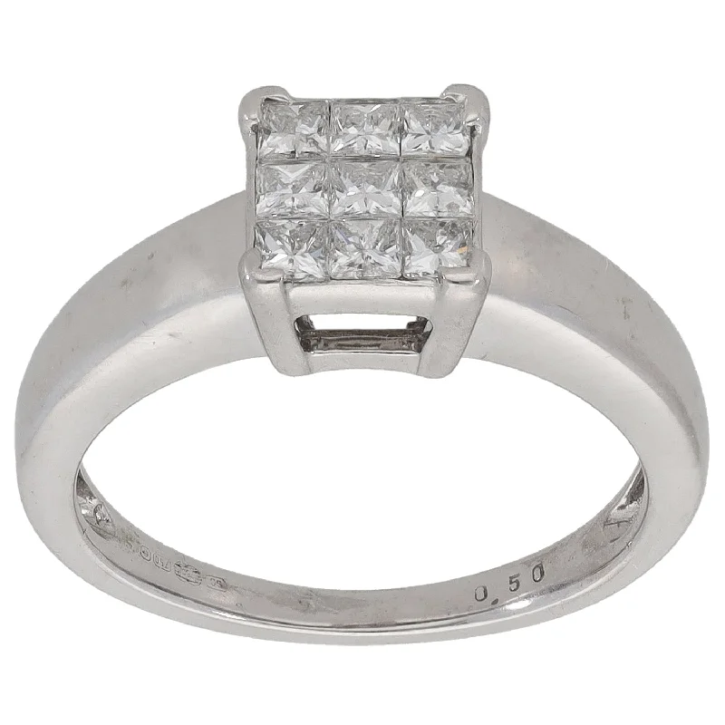 Big diamond engagement rings for women-18ct White Gold 0.50ct Diamond Cluster Ring Size L