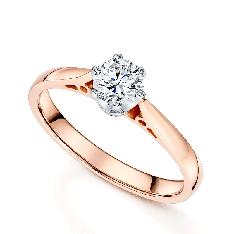 Heart shaped engagement rings for women-18ct Rose Gold 0.43 Carat Round Brilliant Cut Diamond Solitaire Ring In A Six Claw Setting