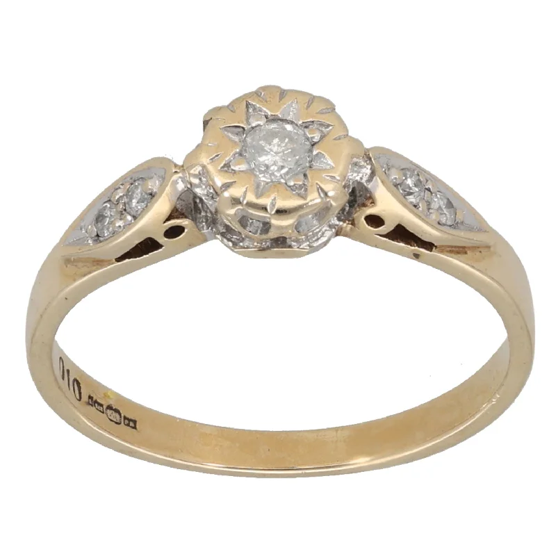 Classic solitaire engagement rings for women-9ct Gold 0.10ct Diamond Solitaire Ring With Accent Stones Size L