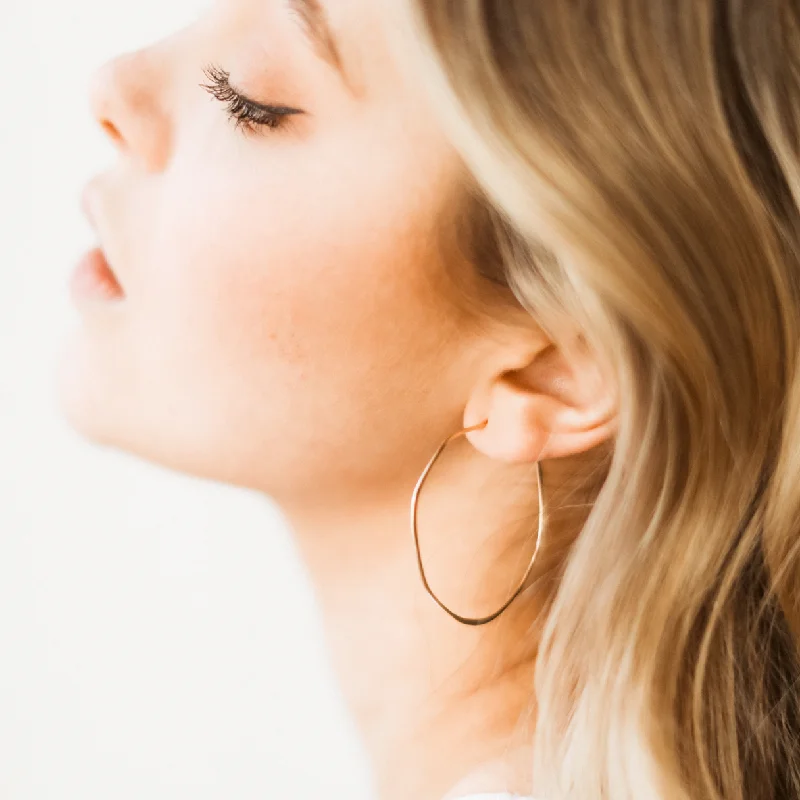 Gold diamond earrings for women-minimal organic circle hoops - large