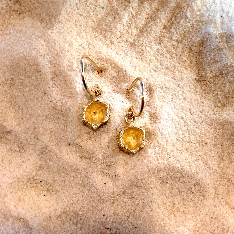 Drop earrings for women-Honeycomb 14K Gold Frech Hook Earrings