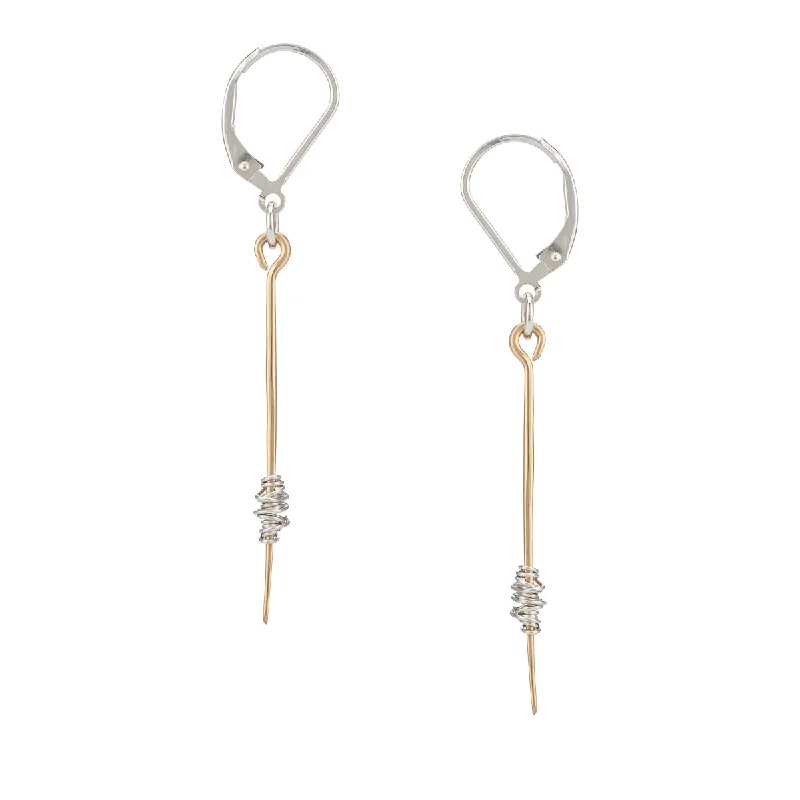 Gold drop earrings for women-Small Stitched Stem Earrings