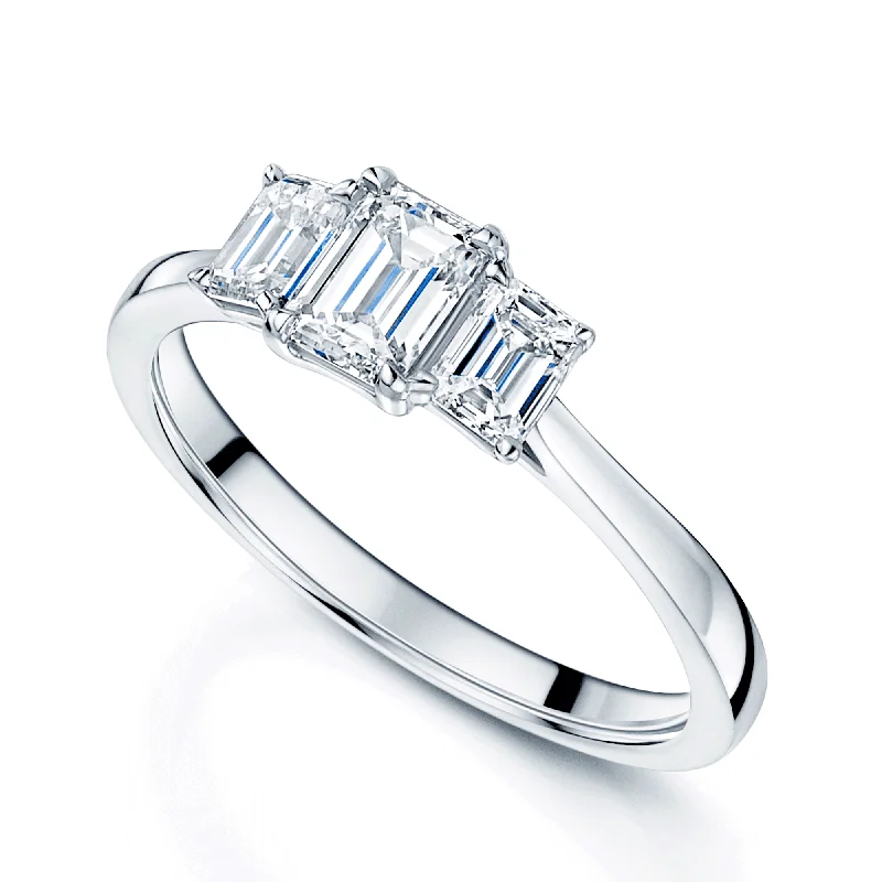 Custom diamond engagement rings for women-Platinum GIA Certificated Emerald Cut Diamond Three Stone Ring