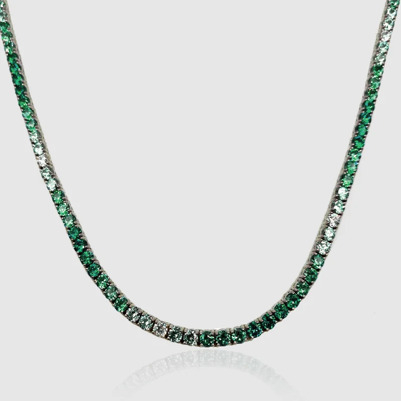 Retro necklace for women-Green Tennis Chain (Silver) 3mm