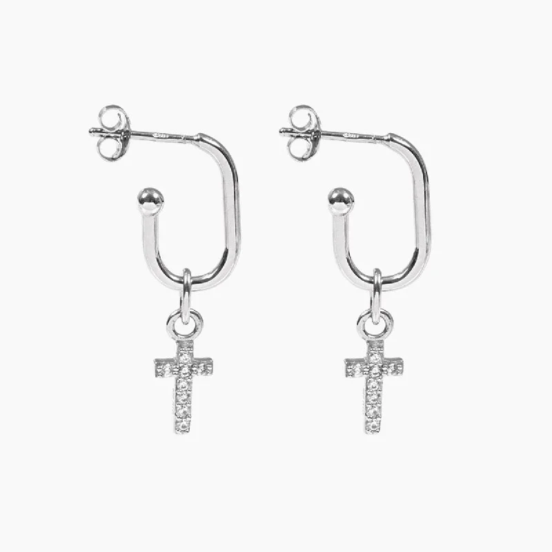 Crystal stud earrings for women-Roma Cross CZ Earrings (Silver)