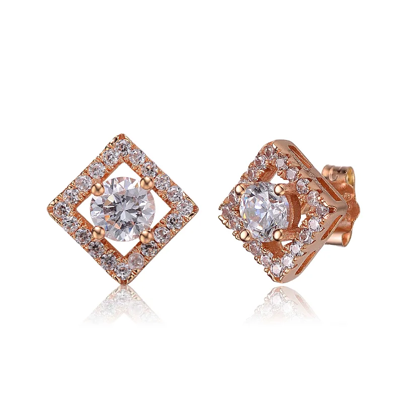 Round earrings for women-Charlotte Round Stud Outlined Square Shape Earrings