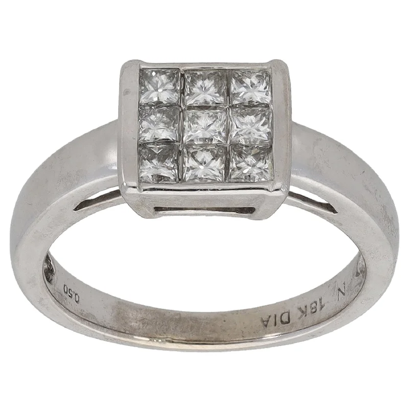 Vintage diamond engagement rings for women-18ct White Gold 0.50ct Diamond Cluster Ring Size K