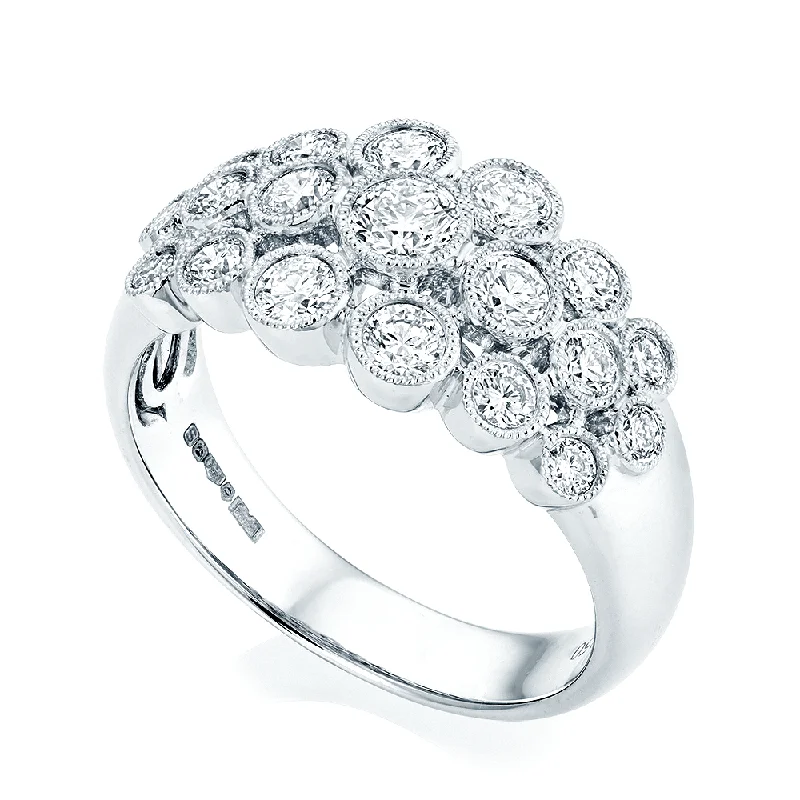 Non-traditional engagement rings for women-Platinum Three-Row Millgrain Rubover Diamond Set Dress Ring