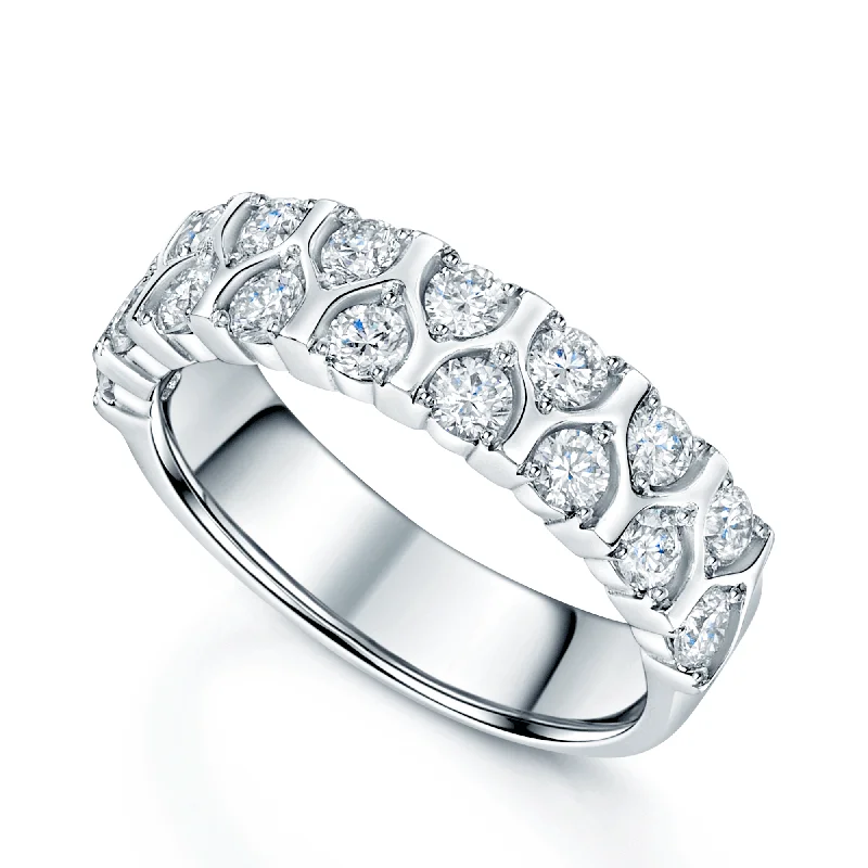 Yellow gold engagement rings for women-Platinum Round Brilliant Cut Diamond Two Row Dress Ring