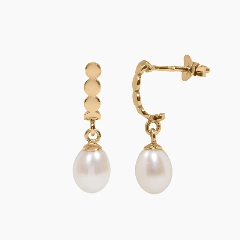 Gold flower earrings for women-Freshwater Pearl Half Hoop Earrings (Gold)