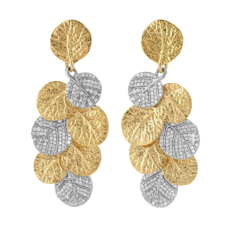 Teardrop earrings for women-Botanical Leaf Earrings with Diamonds