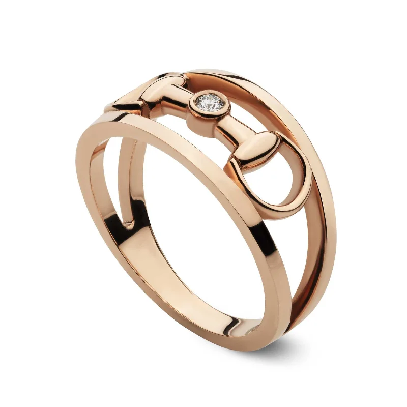 Affordable diamond engagement rings for women-Gucci Horsebit 18ct Rose Gold And Diamond Wide Dress Ring