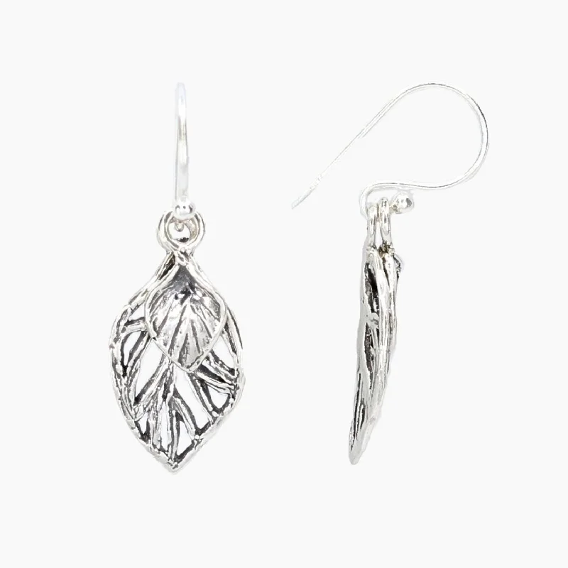 Square earrings for women-Sterling Silver Double Leaf Earrings