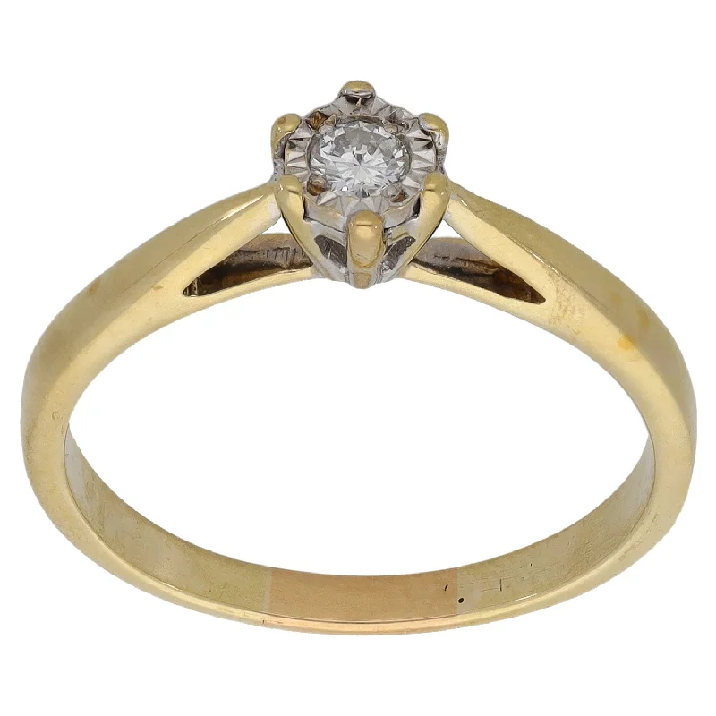 Engagement rings with side stones for women-9ct Gold 0.10ct Diamond Solitaire Ring Size P