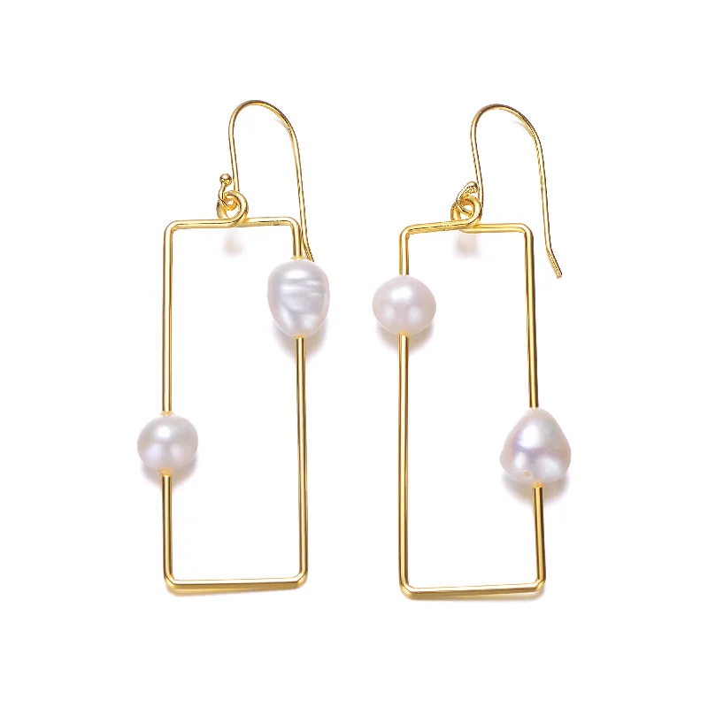 Small hoop earrings for women-Sable Square Freshwater Pearl Drop Earrings