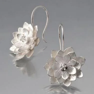 Vintage diamond earrings for women-Lotus Sterling Silver Loop Earrings