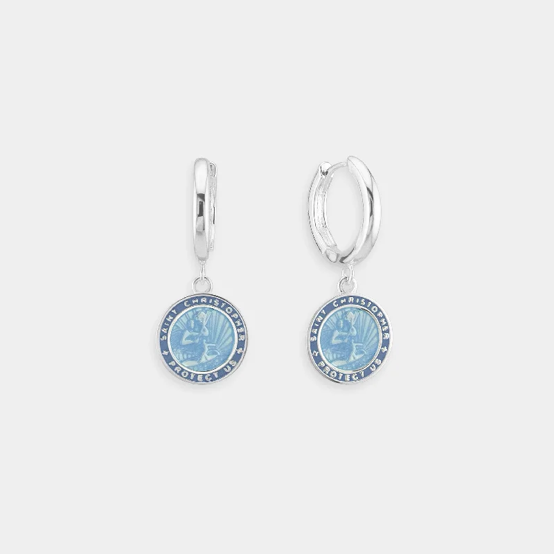 Cocktail earrings for women-St. Christopher Earrings - Denim Blue