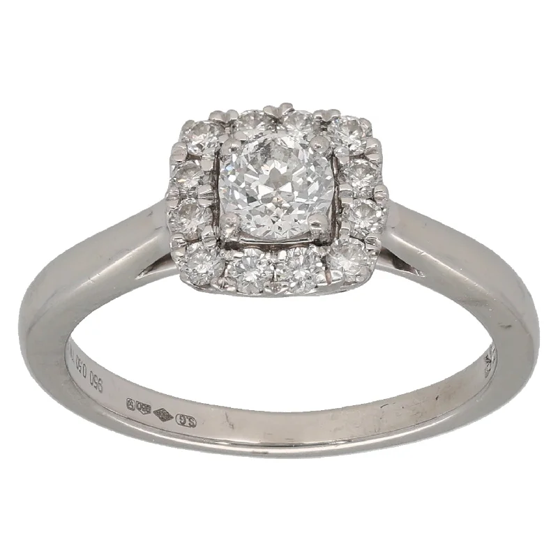 Engagement rings for women with unique stones-Platinum 0.50ct Diamond Halo Ring Size K