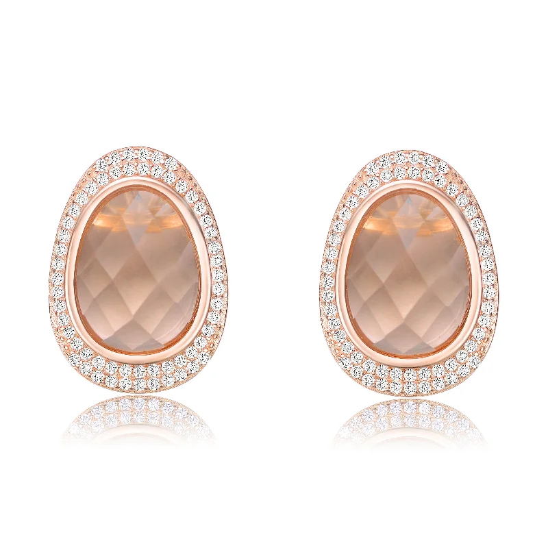 Gemstone chandelier earrings for women-Light Peach and White Cubic Zirconia Oval Shaped Stud Earrings