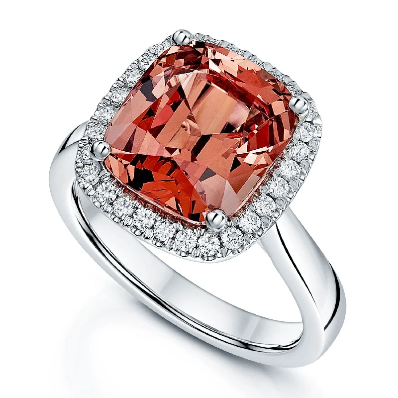 Engagement rings for women with unique stones-Platinum Malayan Garnet And Diamond Cluster Ring