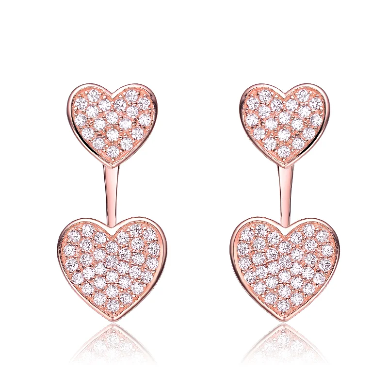 Geometric stud earrings for women-Daphné Double Heart Jacket Earrings