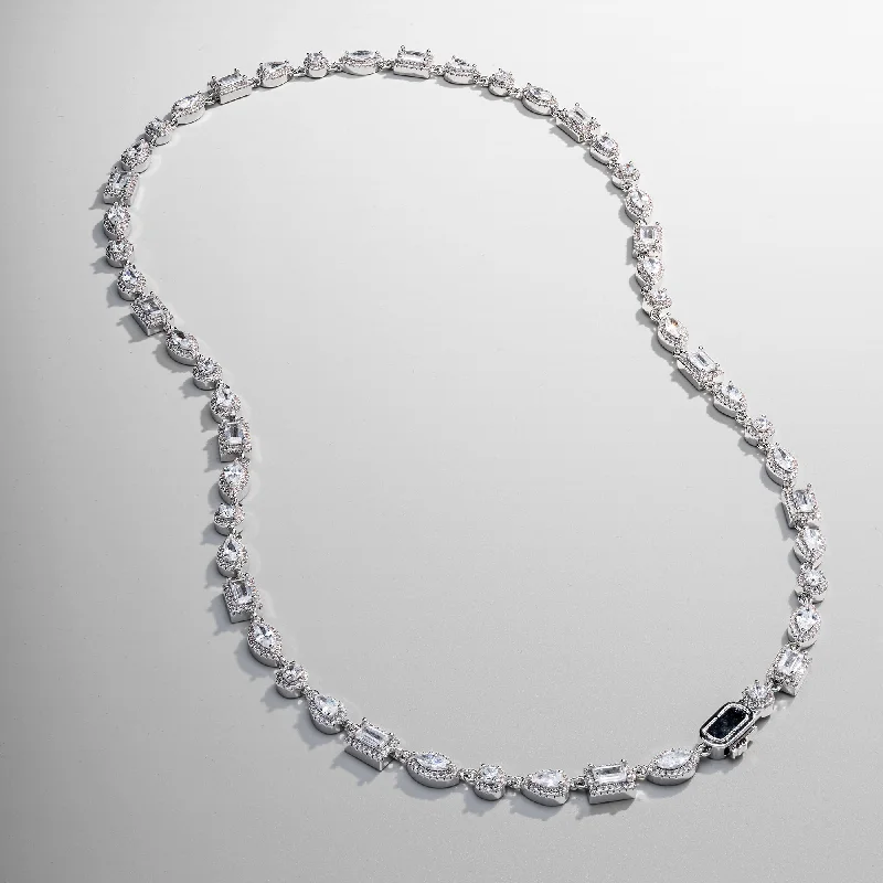 Trendy necklace for women-Mixed Cluster Linked Necklace (Silver)