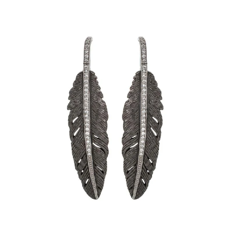 Vintage earrings for women-Feather 52mm Earrings with Diamonds