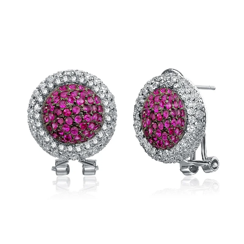 Long drop earrings for women-Juliette Round Ruby Omega Earrings