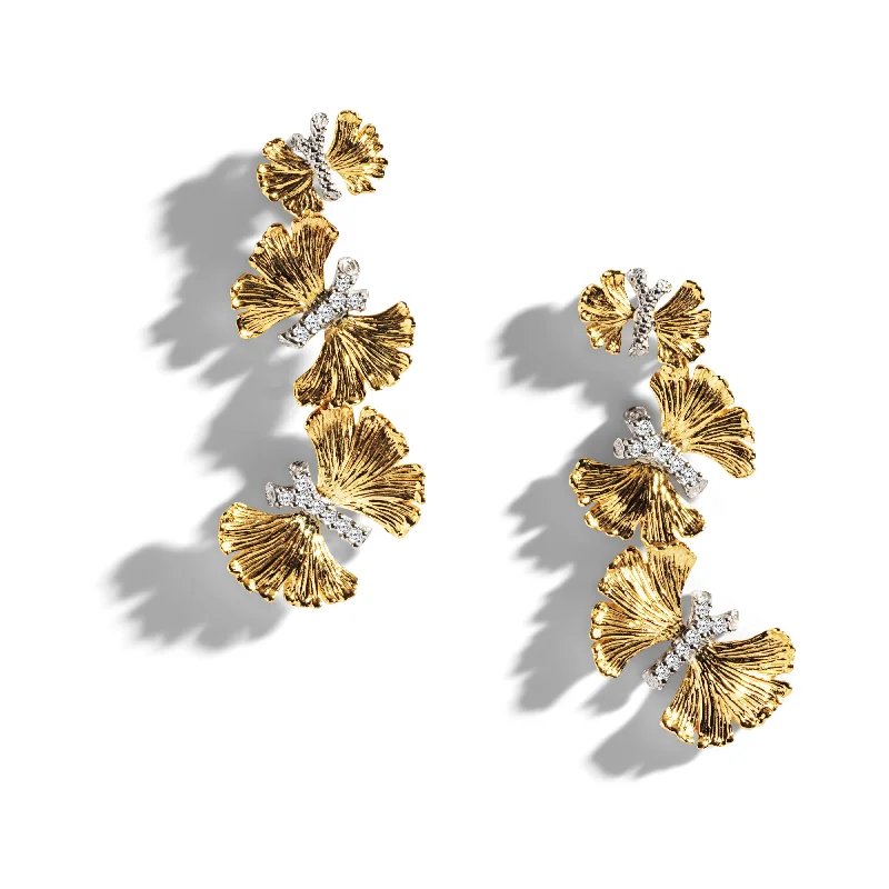 Unique gold earrings for women-Butterfly Ginkgo Earrings with Diamonds