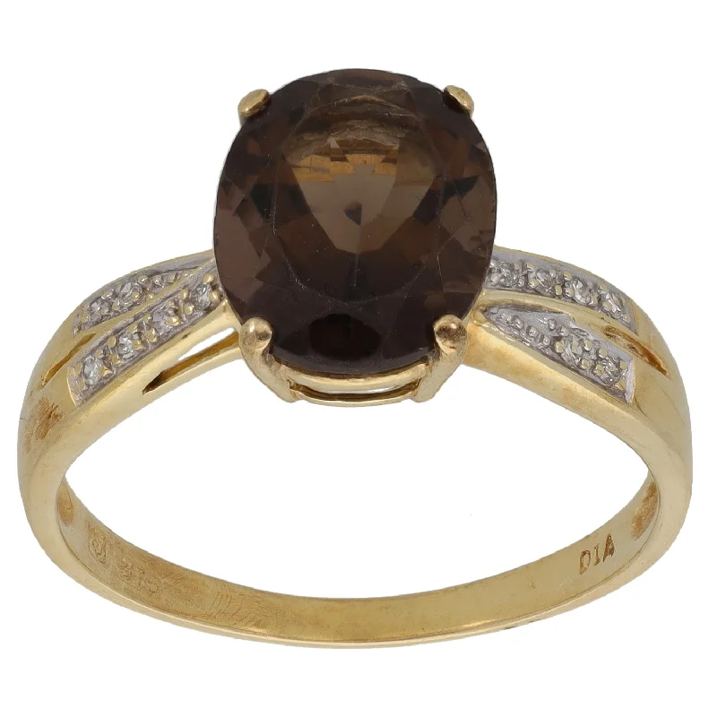 Unique engagement rings for women-9ct Gold 0.06ct Diamond & Smoky Quartz Dress/Cocktail Ring Size T