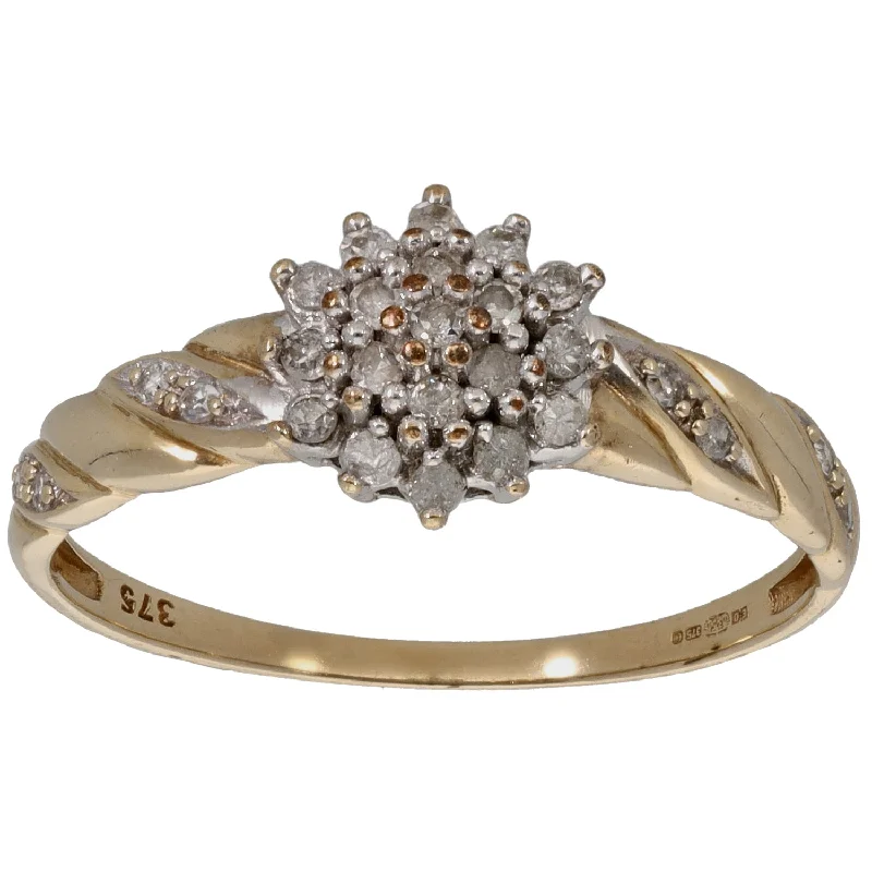 Engagement rings for women with gemstones-9ct Gold 0.25ct Diamond Cluster Ring Size U