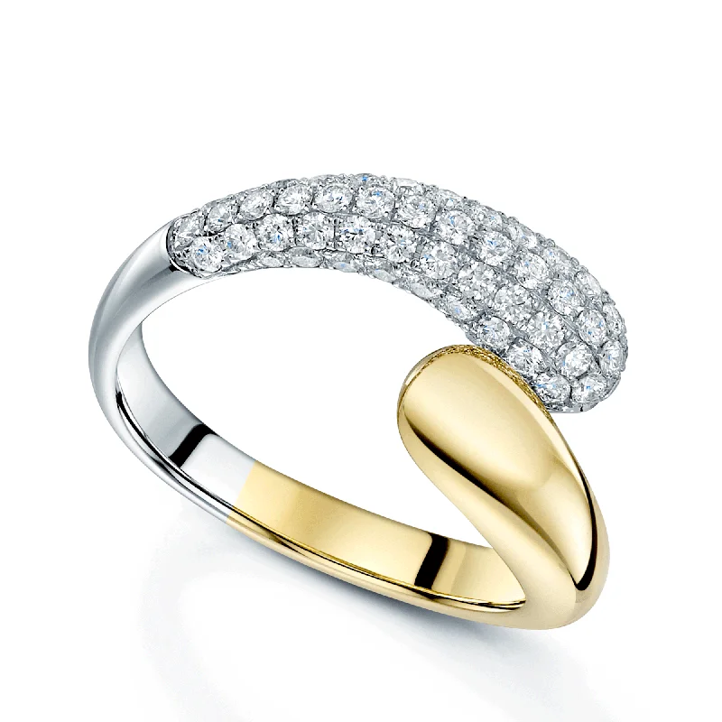 Gold engagement rings with diamonds for women-Ember Collection 18ct Yellow And White Gold Diamond Pave Set Twist Dress Ring