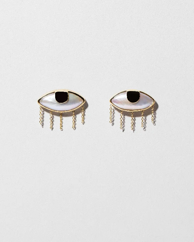 Unique gold earrings for women-Pearl Eye Earrings