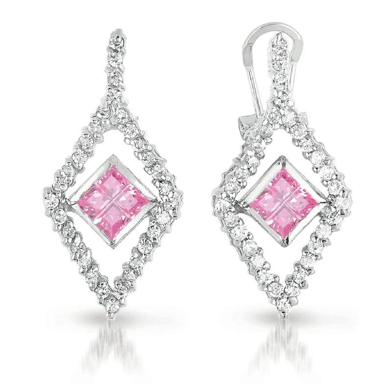 Hoop earrings for women-Renée Geometric Argyle Pink Earrings