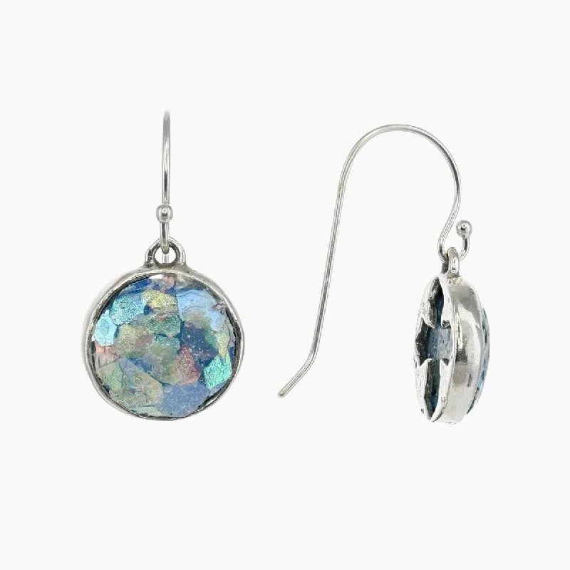 Modern earrings for women-Roman Glass Small Round Earrings in Sterling