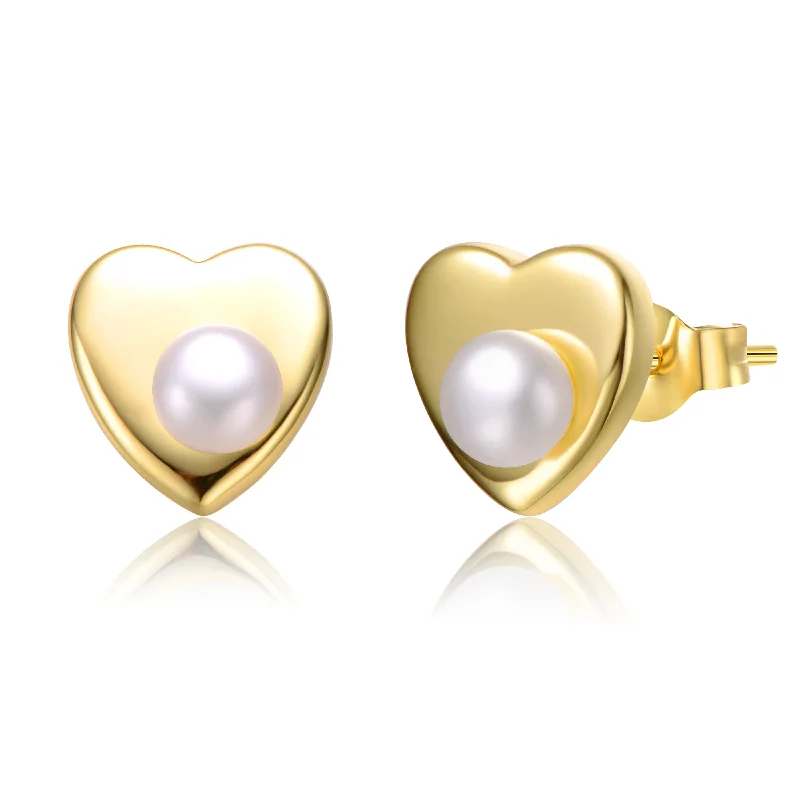 Gold drop earrings for women-Noelle Pearl Heart Stud Earrings