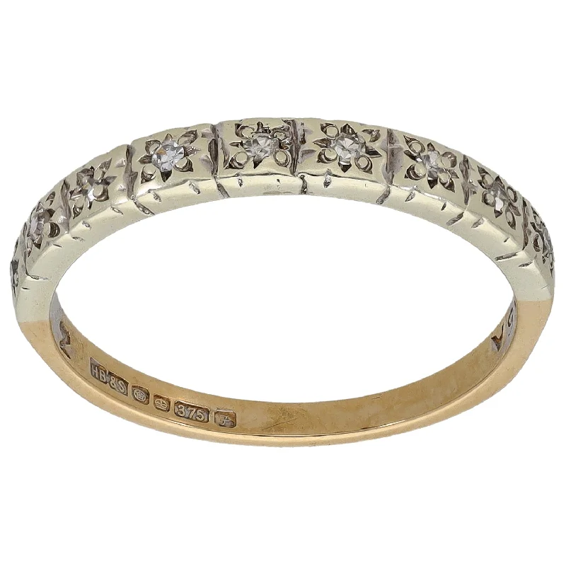 Custom-made engagement rings for women-9ct Gold 0.09ct Diamond Half Eternity Ring Size O