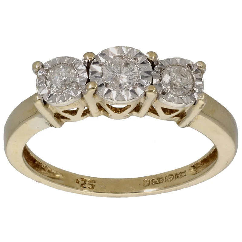 Engagement rings with pear-shaped diamonds for women-9ct Gold 0.25ct Diamond Trilogy Ring Size K