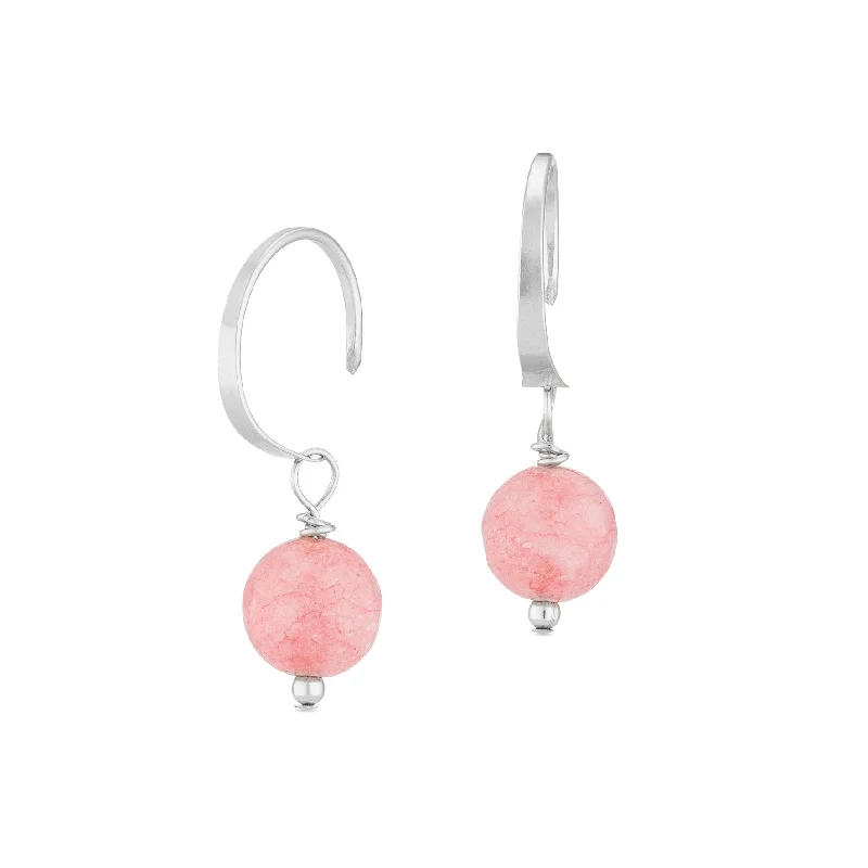 Silver dangle earrings for women-ella huggie hoops with pink jade