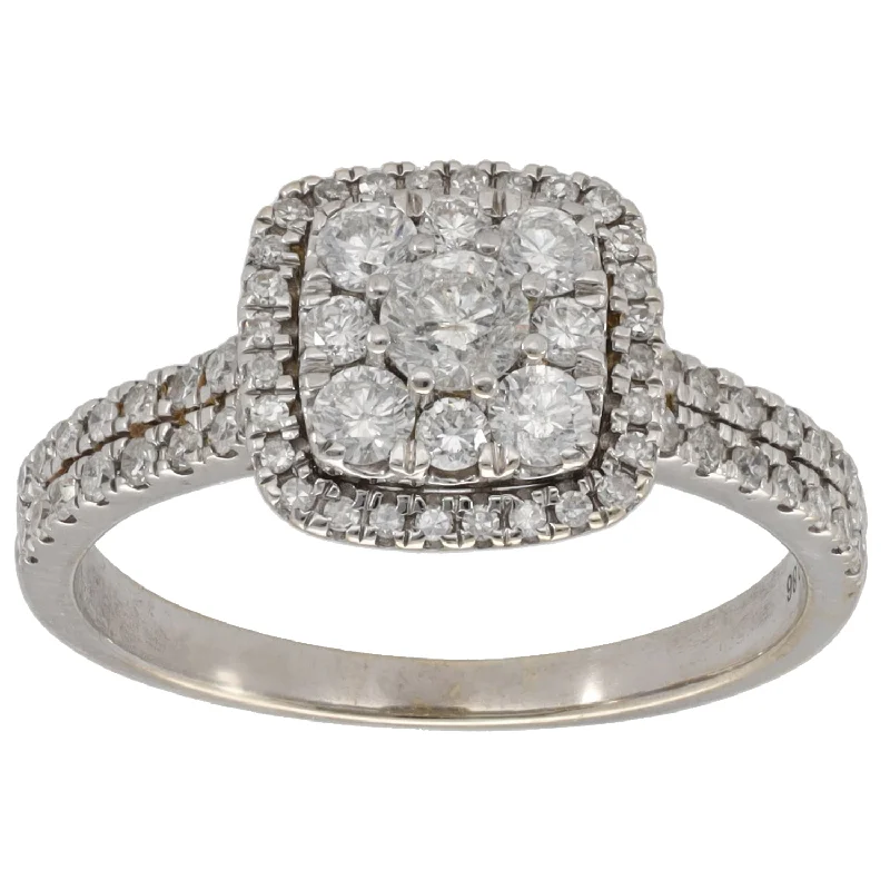 Designer platinum engagement rings for women-18ct White Gold 0.86ct & Diamond Cluster Ring Size P