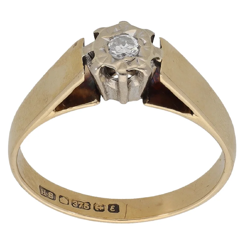 Engagement rings with a twist design for women-9ct Gold 0.05ct Diamond Solitaire Ring Size M