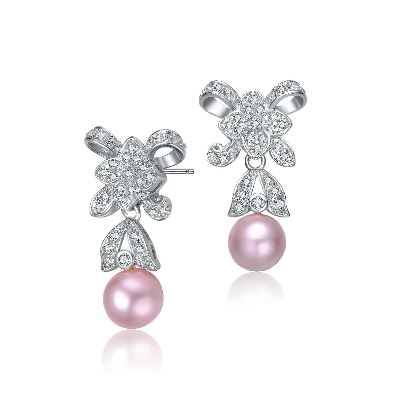 Tassel earrings for women-Antoinette Bow and Flower Pink Earrings