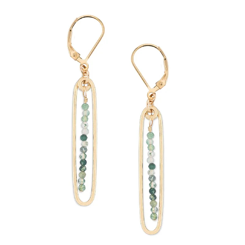 Cute earrings for women-lyric earrings with green moss agate