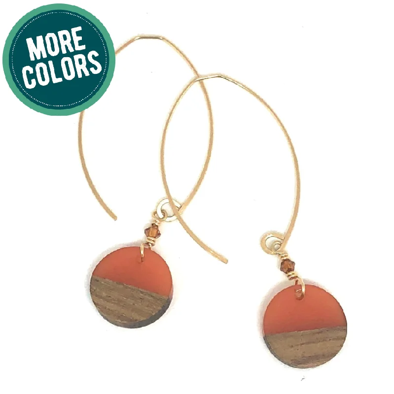 Unique earrings for women-earrings . wood resin discs