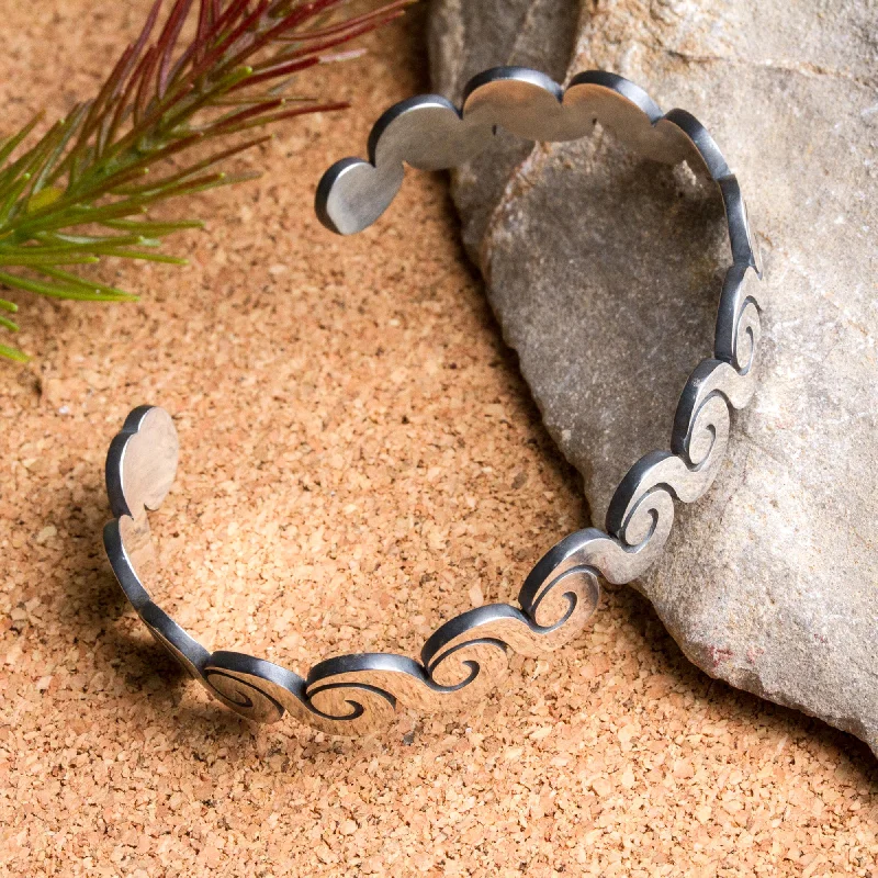 Simple bracelet for women-Aztec Waves Silver Cuff Bracelet