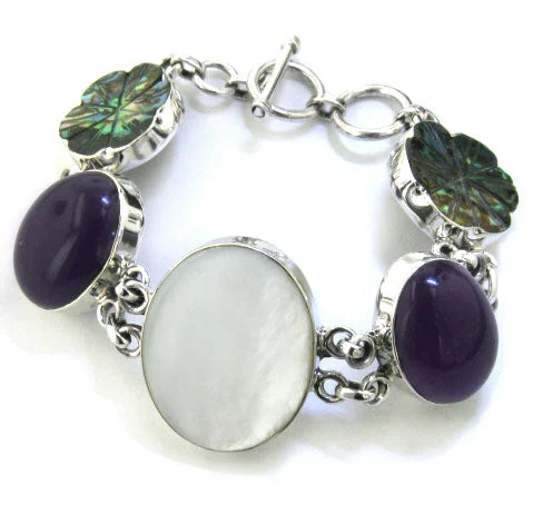 Boho bracelet for women-7" Flower and Mother of Pearl Sterling Silver Bracelet