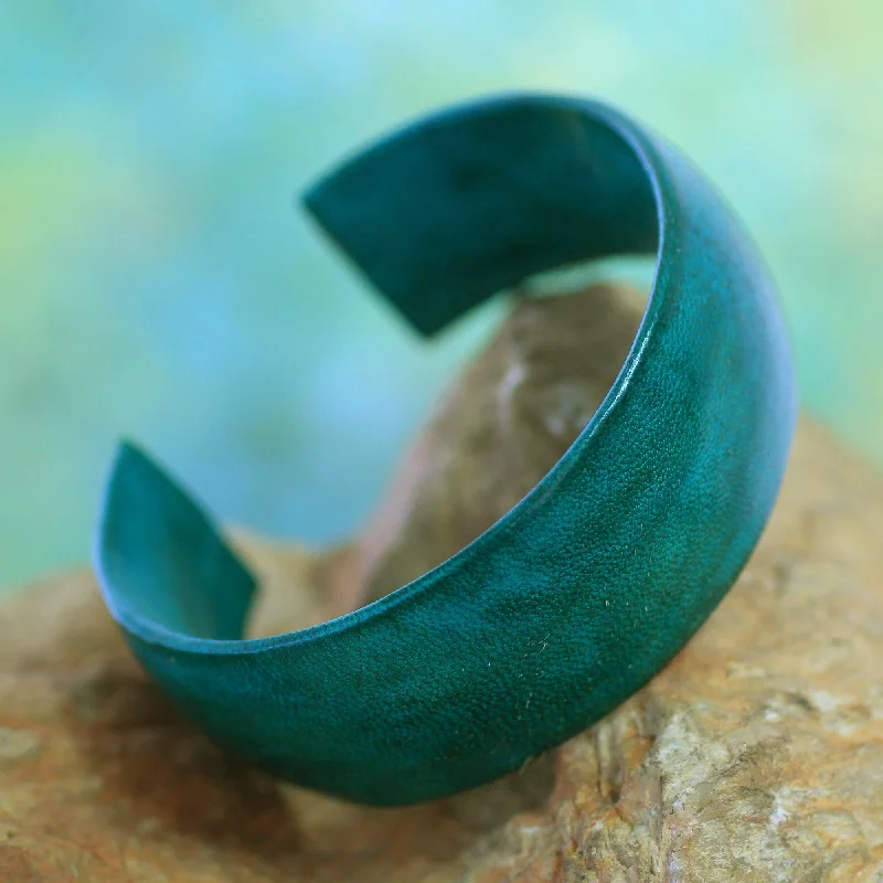 Classy bracelet for women-Annula in Sea Green Fair Trade Leather Cuff Bracelet