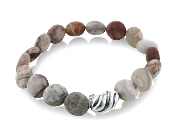 Geometric bracelet for women-Genuine Crazy Lace Agate and Sterling Silver Stretch Bracelet